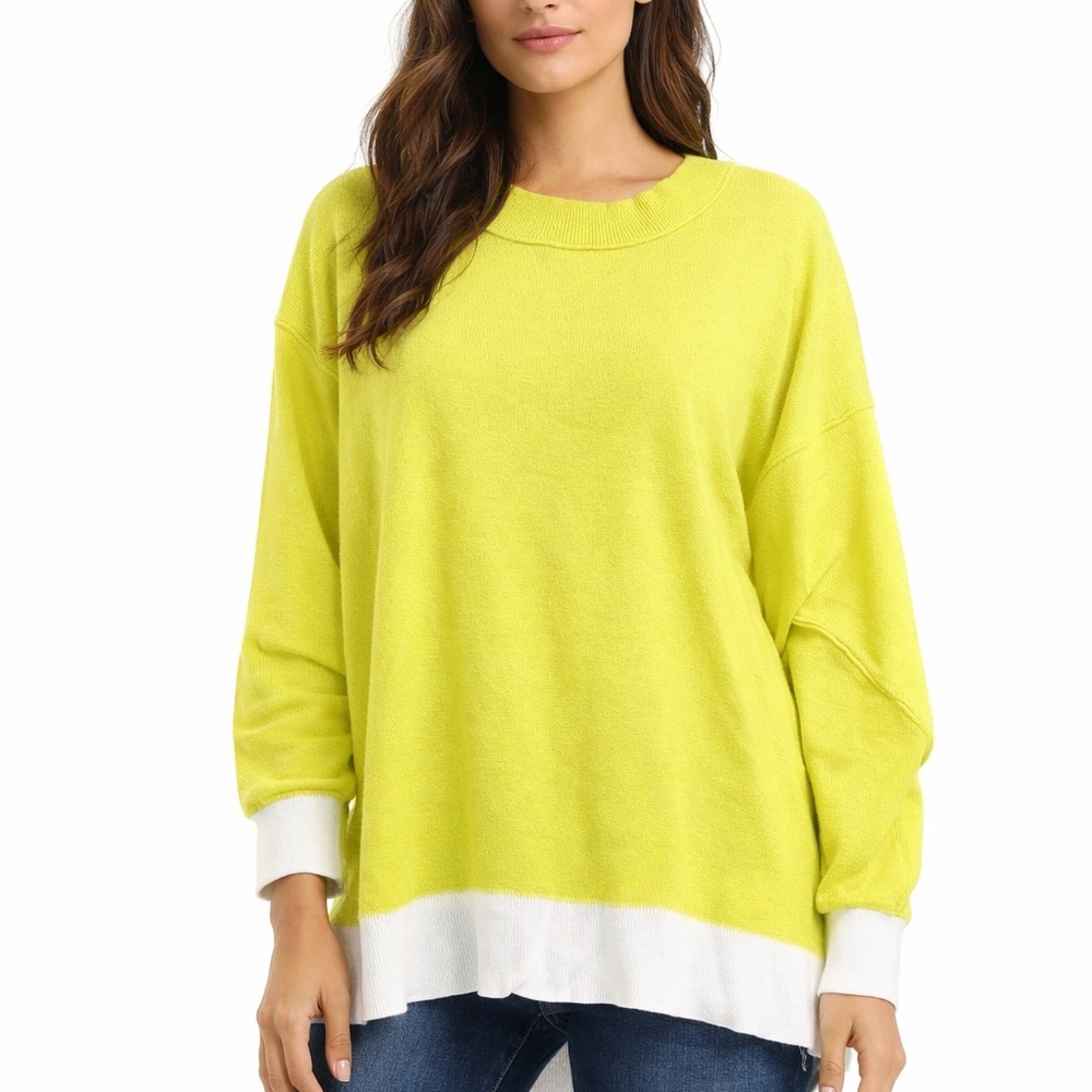 EUC J. Marie Size Medium Oversized‎ Womens Bright Yellow Sweater with White Trim